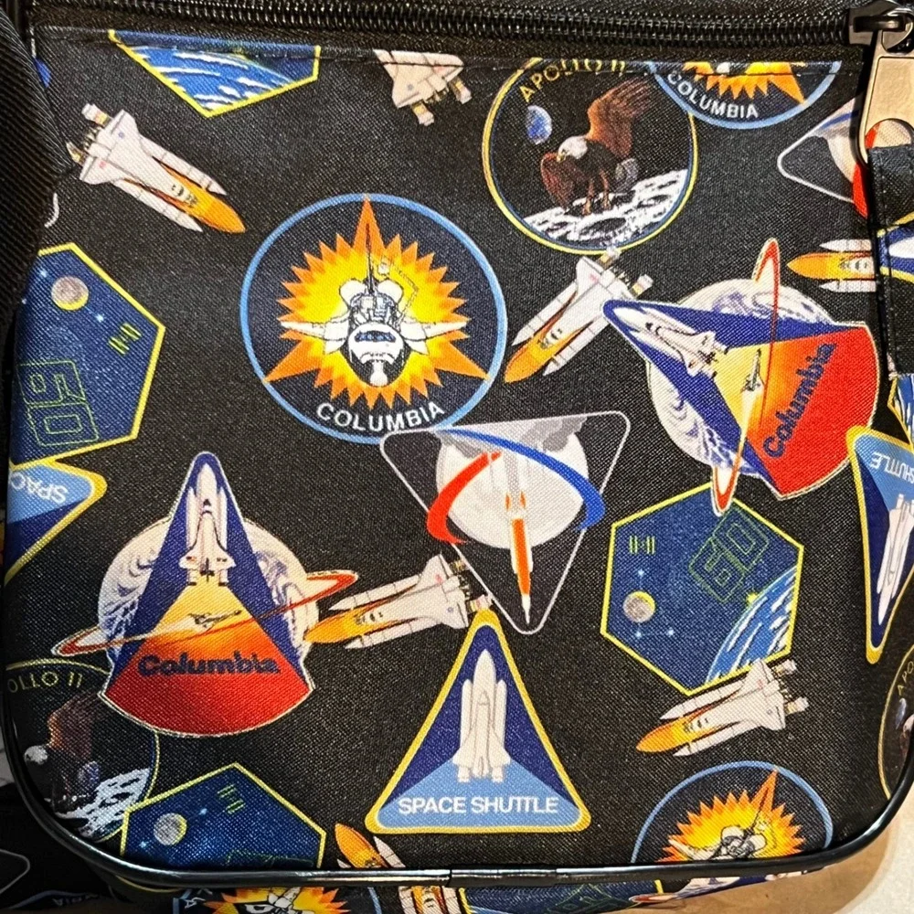 NASA OS Duffel Bag Black Space Shuttle Apollo 11 Mission Patch Print Travel Bag